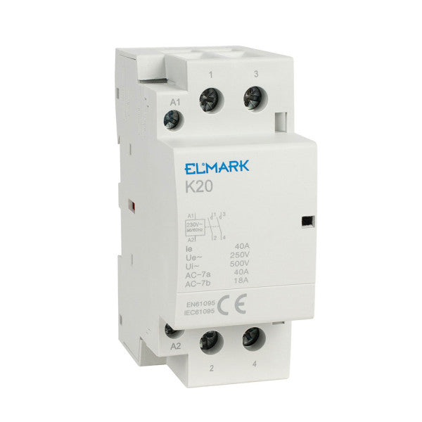 Модулен контактор K20 40 A 230 V – 2 NO, DIN монтаж elmateriali.com