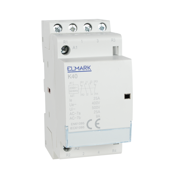 Модулен контактор K40 25 A 230 V – 4 NO контакта, DIN монтаж elmateriali.com