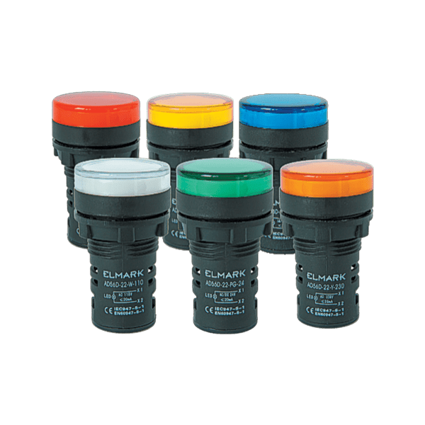 LED индикатор жълт Ø22 mm 230V AC elmateriali.com