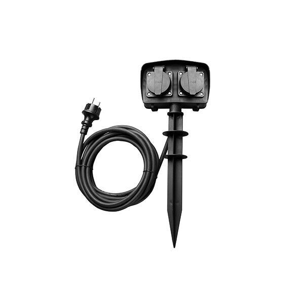 ГРАДИНСКИ РАЗКЛОНИТЕЛ 2-ГНЕЗДА Max3500W 230V/16A H07RN3G1.5mm-5M IP44 – ЧЕРЕН