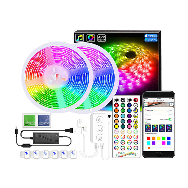 Bluetooth LED RGB лента – комплект с музикален & звуков контро,2бр ролки х 5м elmateriali.com