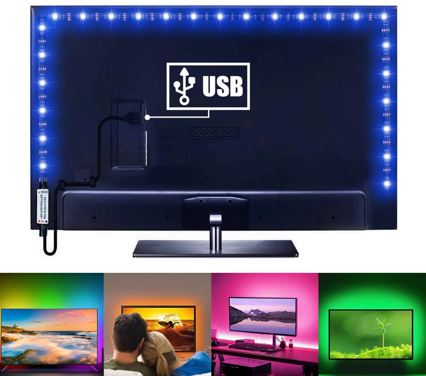 LED TV лента 3метра за телевизор – USB, Bluetooth RGB осветление elmateriali.com