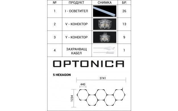 КОМПЛЕКТ 5 ХЕКСАНГОНОВ ОСВЕТИТЕЛ 203W 24360LM 6000K